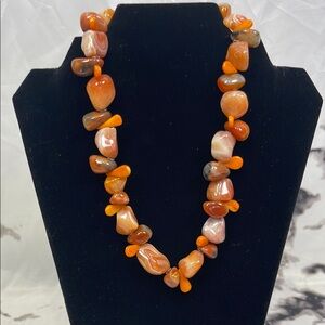 Polished Natural Stone Agate Beaded Necklace Shades of Orange Toggle Clasp